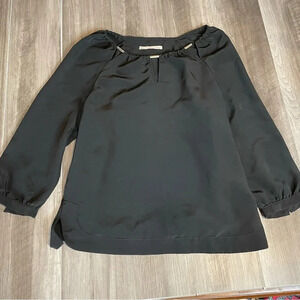 Sfera Black Long Sleeve Top with metal neckline detail •  EU Large